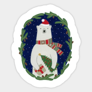 Polar Bear with Christmas Tree Sticker